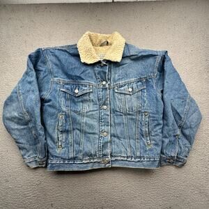 Vintage Arizona Jean Company Sherpa Lined Denim Jean Trucker Jacket Mens Small